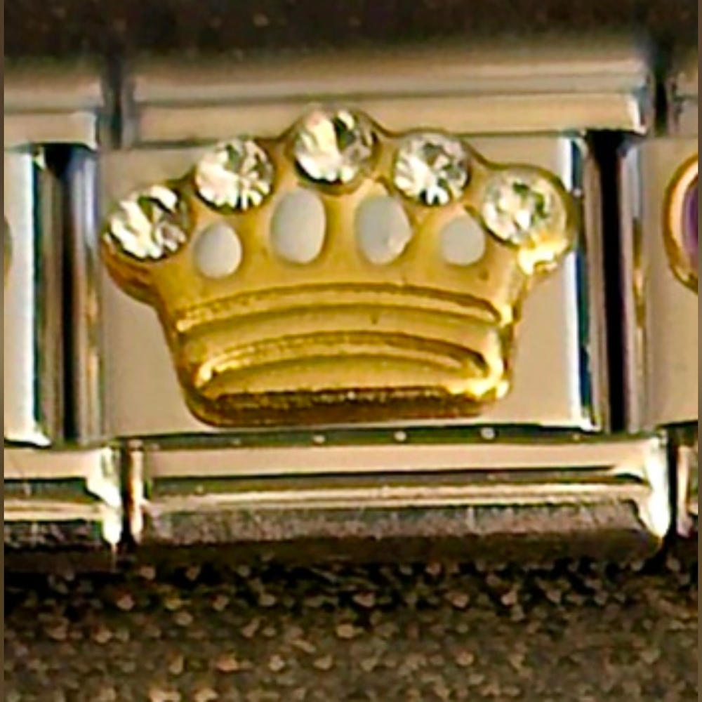 Gold Rhinestone Crown Italian Charm